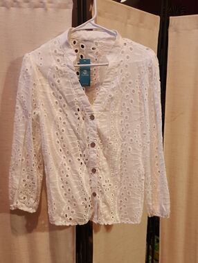 Cupshe White Eyelet Button-Down Blouse
